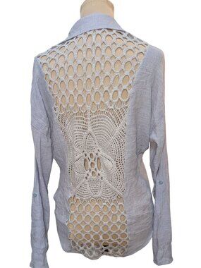 MINE Crochet Back Tie-Front Blouse